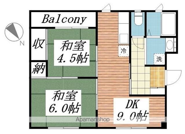 ハイツカクト[2DK/43m2]の間取図