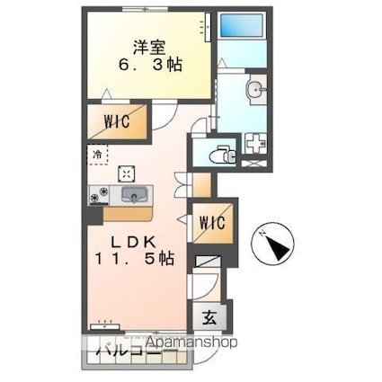 サザンクロス[1LDK/46m2]の間取図