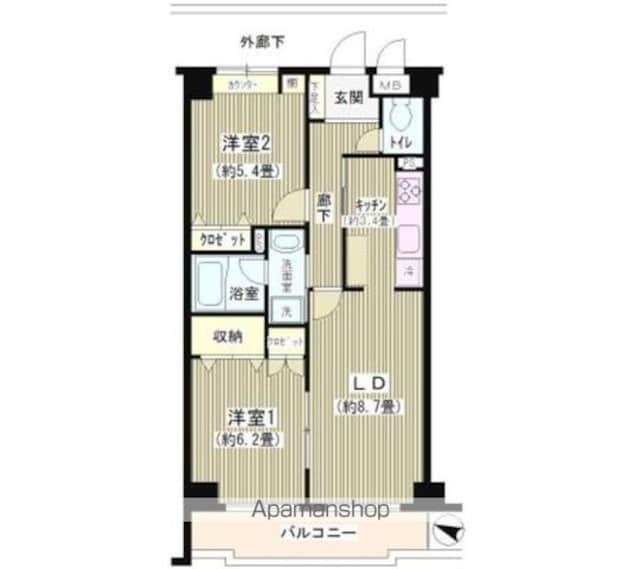 エステージ世田谷仙川[2LDK/55.01m2]の間取図