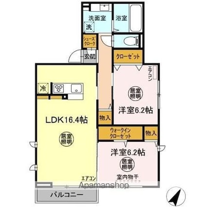 レインボーハウス（Ａ）・エオス仲久保（Ｂ）　Ａ[2LDK/67.23m2]の間取図