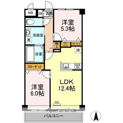 フローラル・コートⅡ[2LDK/55.83m2]の間取図