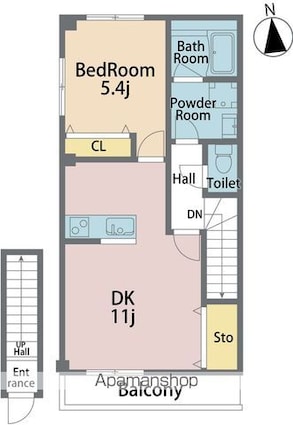アル・羽ノ浦Ｂ[1LDK/43.06m2]の間取図