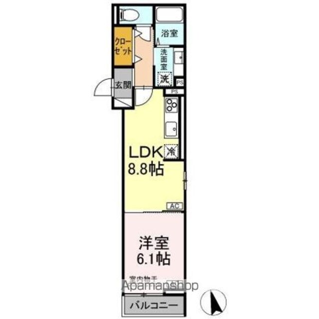 ＤーＲＯＯＭ　ＰＲＥＭＩＵＭ　多磨霊園駅[1LDK/37.55m2]の間取図