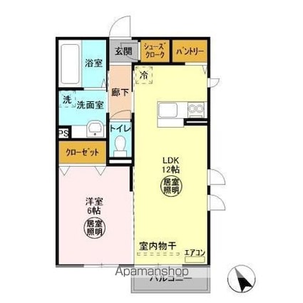 レガート大野原　Ｂ・Ｃ　Ｃ[1LDK/45.29m2]の間取図