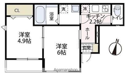 フィカーサ山手[2K/32.85m2]の間取図