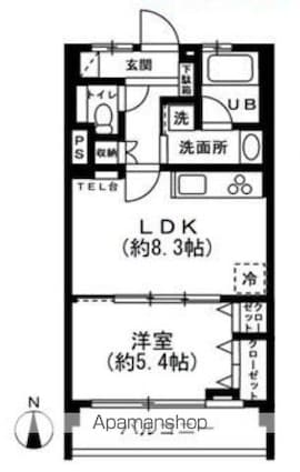 原宿第２コーポ[1LDK/33.97m2]の間取図
