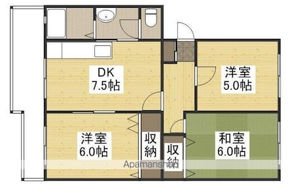 フラワーヒルズ井口[3DK/58.7m2]の間取図