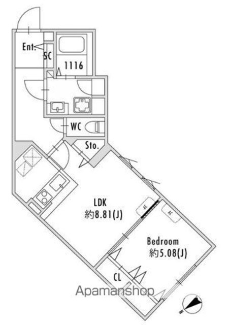ＧＲＡＮＰＡＳＥＯ下北沢[1LDK/41.46m2]の間取図