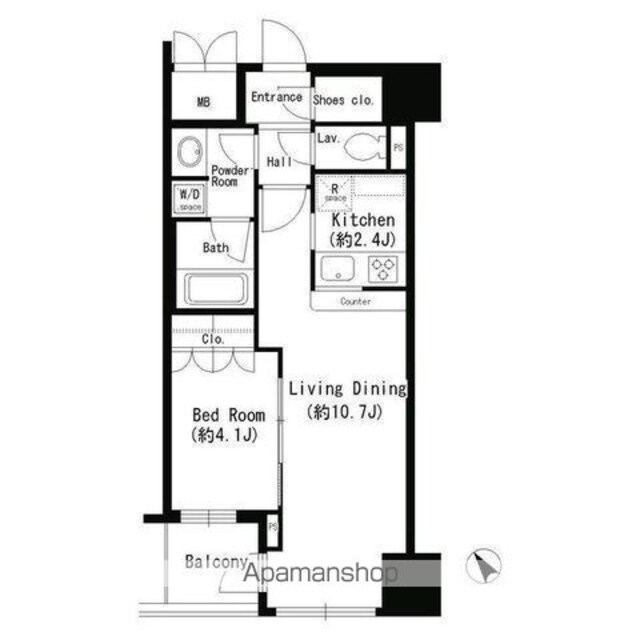 エスティメゾン四谷坂町[1LDK/41.49m2]の間取図