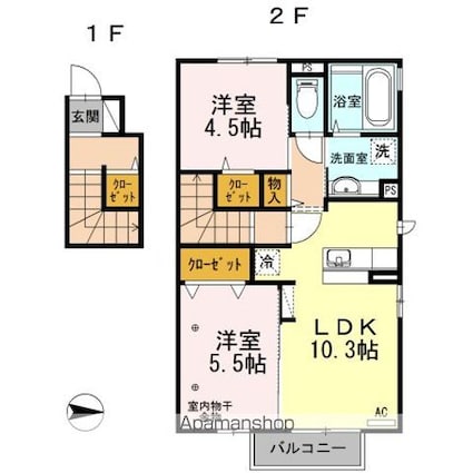 ハイランドテラス西和田[2LDK/56.54m2]の間取図