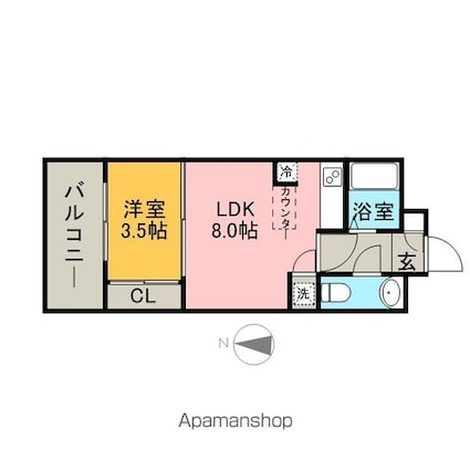 エステートモア天神サクセス[1LDK/24.97m2]の間取図