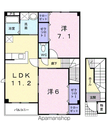 秋田県秋田市飯島道東３丁目[2LDK/68.74m2]の間取図