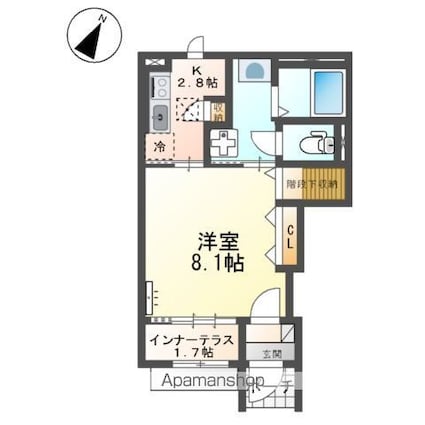 シャ・ブラン[1K/33.72m2]の間取図
