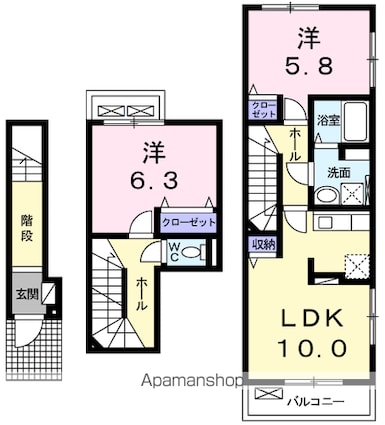アンジュ東原Ⅰ[2LDK/61.7m2]の間取図