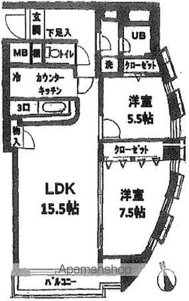 東京都杉並区高円寺南４丁目[2LDK/68.58m2]の間取図