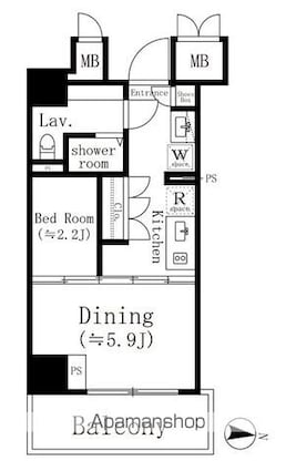東京都中野区大和町１丁目[1DK/26.63m2]の間取図