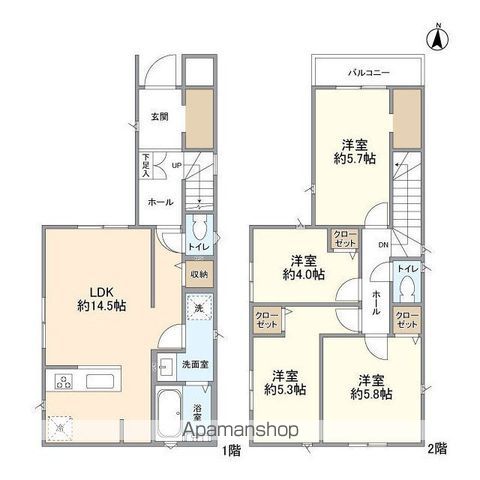 鎌ケ谷市くぬぎ山の戸建ての間取り