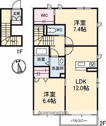 シャーメゾン浅野[2LDK/66.72m2]の間取図