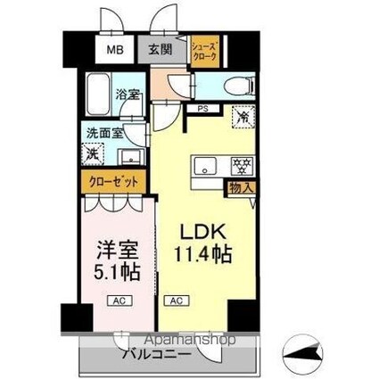 ＩＳ二十人町[1LDK/40.19m2]の間取図