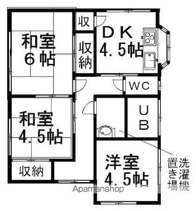 北久米松浦借家[3K/49m2]の間取図