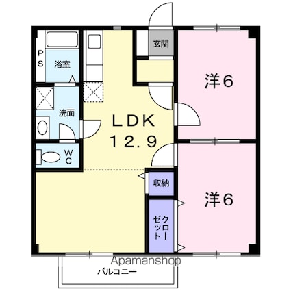 朝日ハイツＢ[2LDK/52.99m2]の間取図