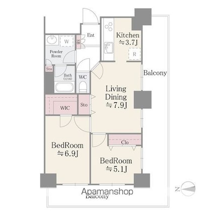 イーストコア曳舟一番館[2DK/55.17m2]の間取図