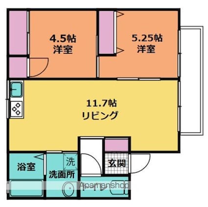 サニーハイム洋光　Ａ棟[2LDK/52m2]の間取図