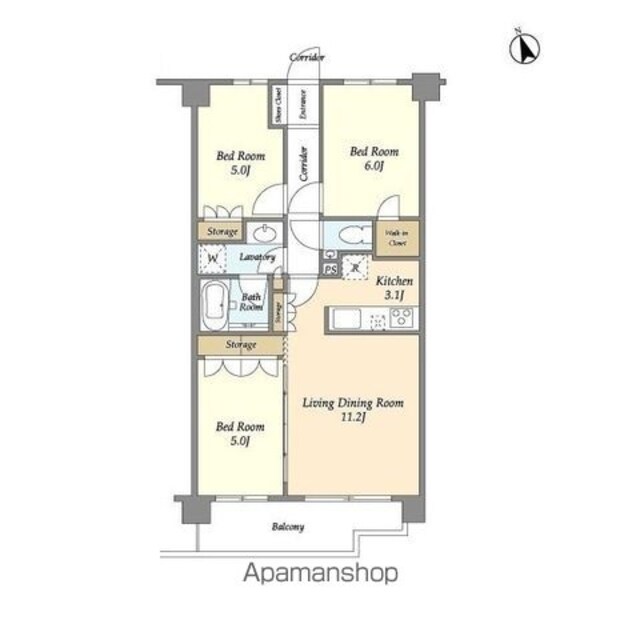 ＫＤＸレジデンス尾山台[3LDK/66.3m2]の間取図
