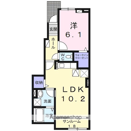 プランタン安曇野Ⅰ[1LDK/43.97m2]の間取図