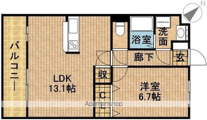 ライクワン蜆塚[1LDK/45.9m2]の間取図