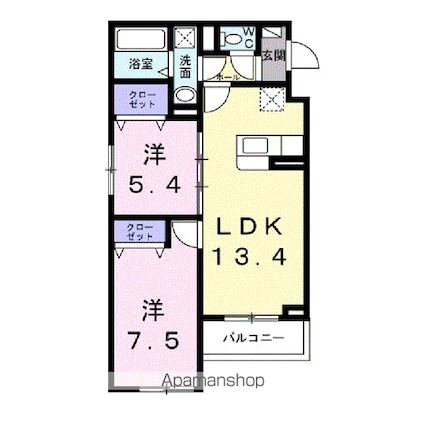 アンソレイユ[2LDK/57.08m2]の間取図