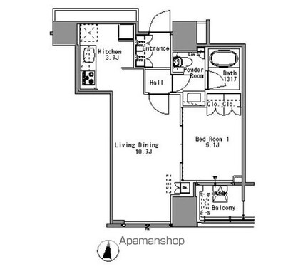 Ｗｈｉｔｅ　Ｔｏｗｅｒ　Ｈａｍａｍａｔｓｕｃｈｏ[1LDK/43.94m2]の間取図