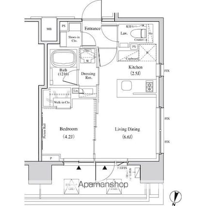 ザ・パークハビオ代々木[1LDK/33.26m2]の間取図