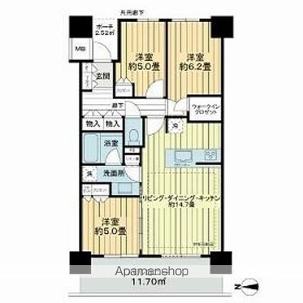 シティタワー金町　タワー棟[3LDK/70.09m2]の間取図