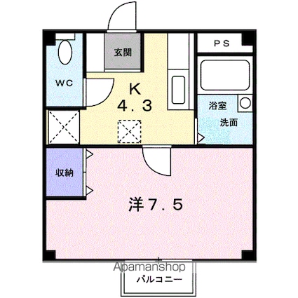愛媛県今治市馬越町３丁目[1K/25.29m2]の間取図