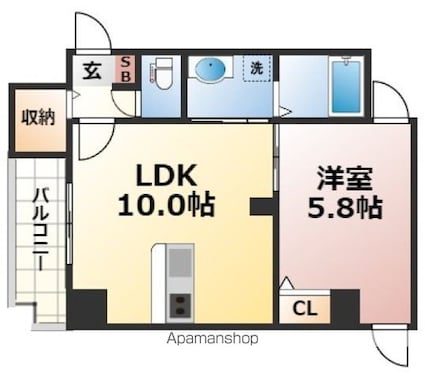 広島県広島市中区平野町[1LDK/35.98m2]の間取図