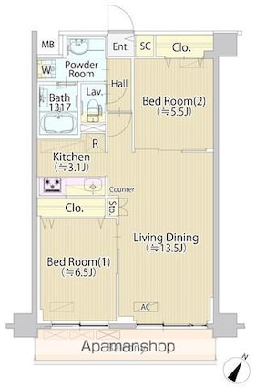 ＳＡＳＡＺＵＫＡ　ＴＯＤＡＹ[2LDK/61.43m2]の間取図