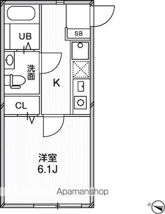 ルクール平和台[1K/22.46m2]の間取図