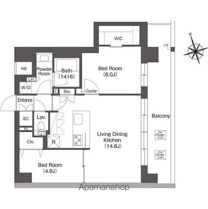 ルーウェ東大泉[2LDK/58.15m2]の間取図