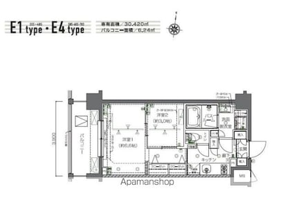 ＺＯＯＭ新宿西落合[2K/30.42m2]の間取図