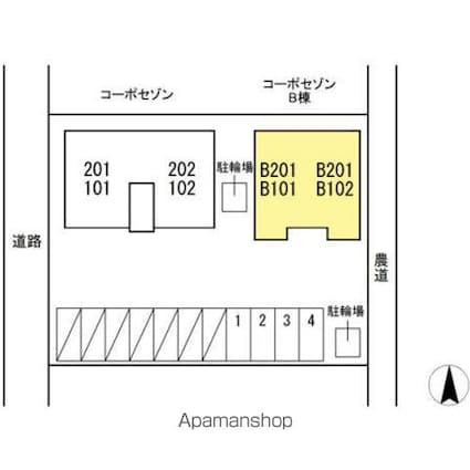コーポセゾンＢ　Ｂ棟[1LDK/46.16m2]の配置図