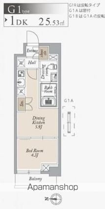 オーキッドレジデンス住吉[1DK/25.53m2]の間取図