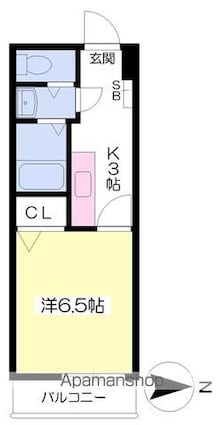 本町シングルス[1K/23.34m2]の間取図