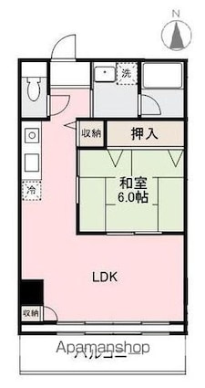 三好マンション[1LDK/44.46m2]の間取図