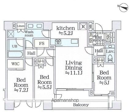 ザ・パークハウス千代田六番町[3LDK/84.37m2]の間取図