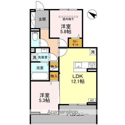 （仮）ＤーＲＯＯＭ八幡町[2LDK/56m2]の間取図