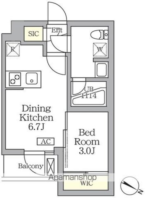 アジールコート三宿テラス[1DK/26.01m2]の間取図