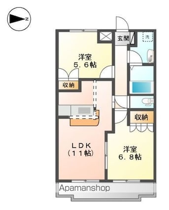 千葉県成田市八代[2LDK/54.45m2]の間取図