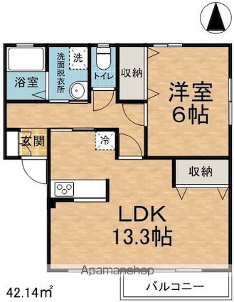 クロワールつのだ[1LDK/42.14m2]の間取図