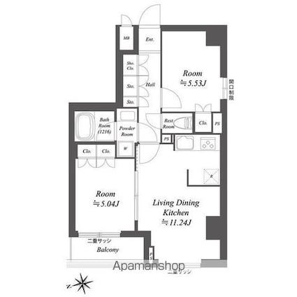 ブランシエスタ荻窪[2LDK/50.01m2]の間取図